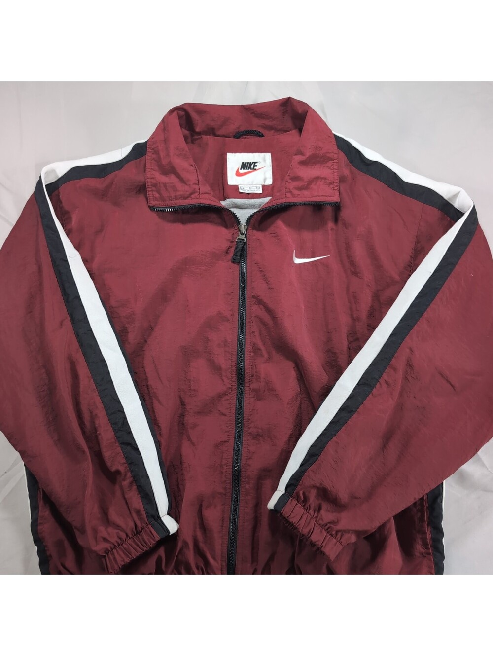 Nike Vintage Burgundy Track Jacket with White and Black Stripes